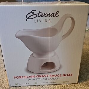 🖤Cream Porcelain Gravy Sauce Boat with Stand